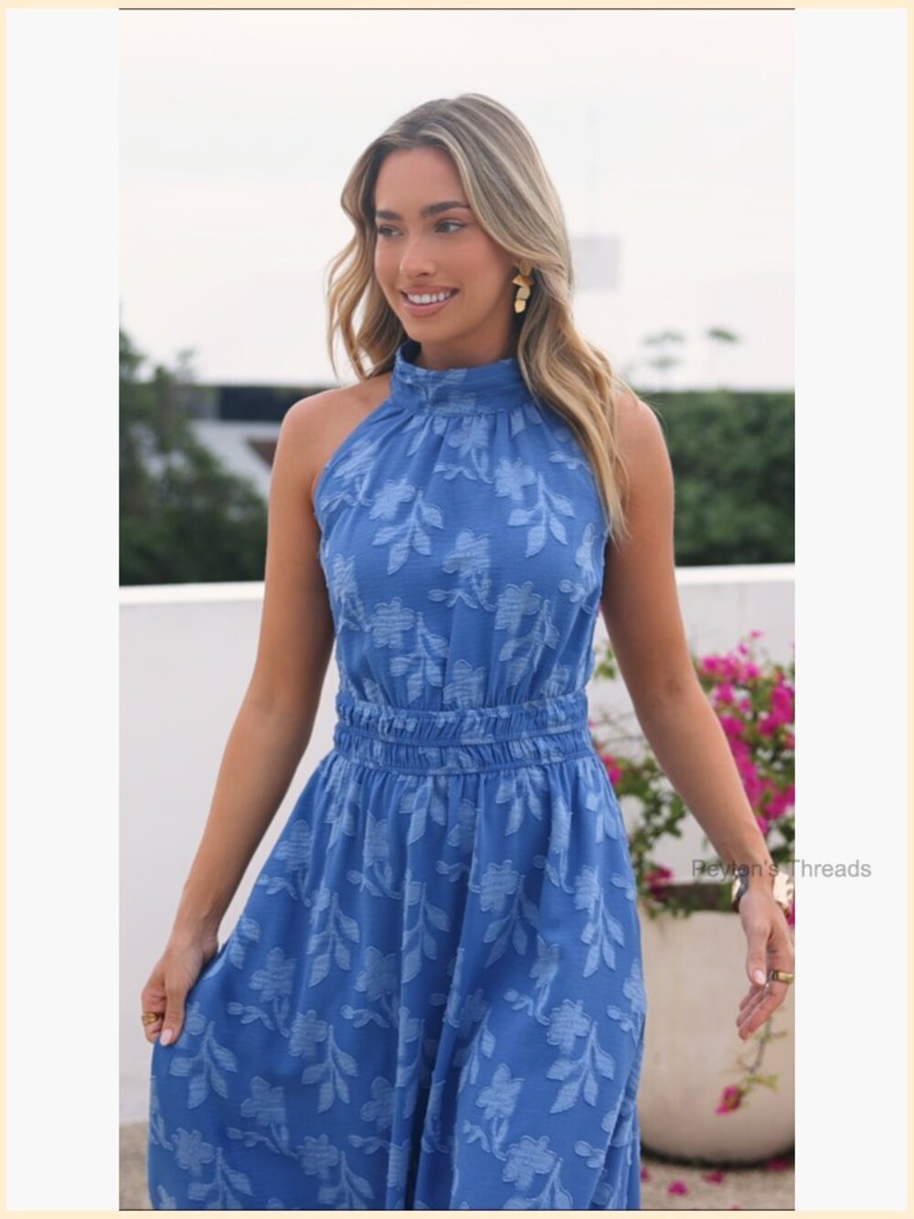 Burnout Floral Halter Maxi Dress with Pockets - Picture 7 of 7